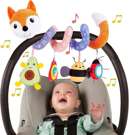 Car Seat Toys, Baby Toy 3-6 Month Carseat Stroller Toys Infant Spiral Activity Toy 0-6 Months, Hanging Toys for Babies Newborn Boys Girls 0-6-12 Months - Orange Fox