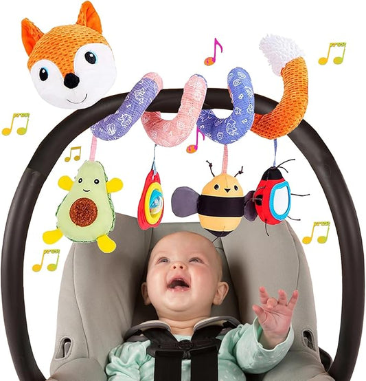 Car Seat Toys, Baby Toy 3-6 Month Carseat Stroller Toys Infant Spiral Activity Toy 0-6 Months, Hanging Toys for Babies Newborn Boys Girls 0-6-12 Months - Orange Fox