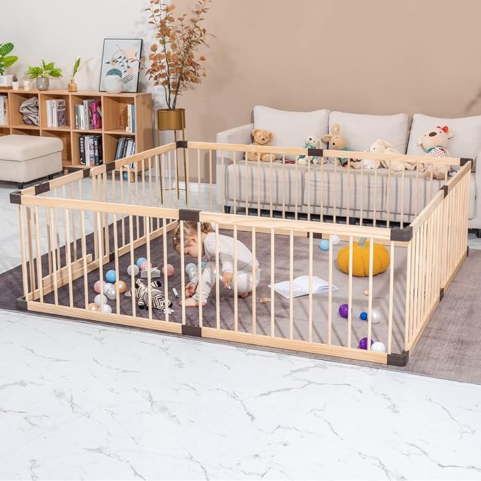 Playpen for Babies and Toddlers, Wooden Conababy Baby Playpen, Play Fence/ Yards, Baby Activity Center Indoor (120x160CM)