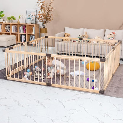 Playpen for Babies and Toddlers, Wooden Conababy Baby Playpen, Play Fence/ Yards, Baby Activity Center Indoor (120x160CM)