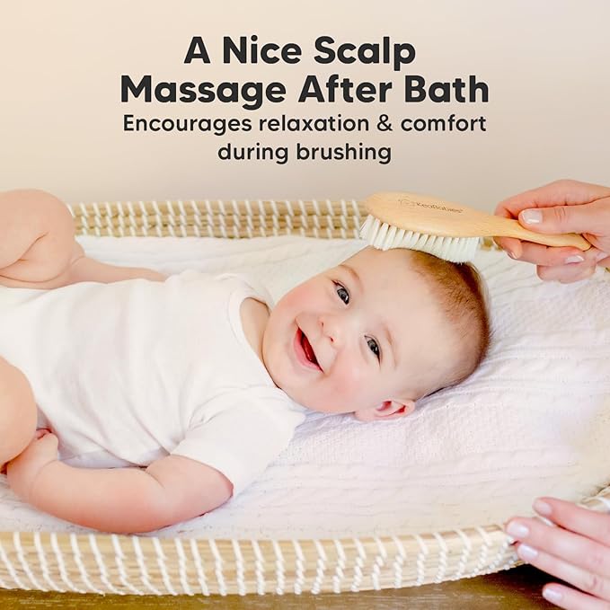 Baby Hair Brush - Baby Brush with Soft Goat Bristles, Cradle Cap Brush