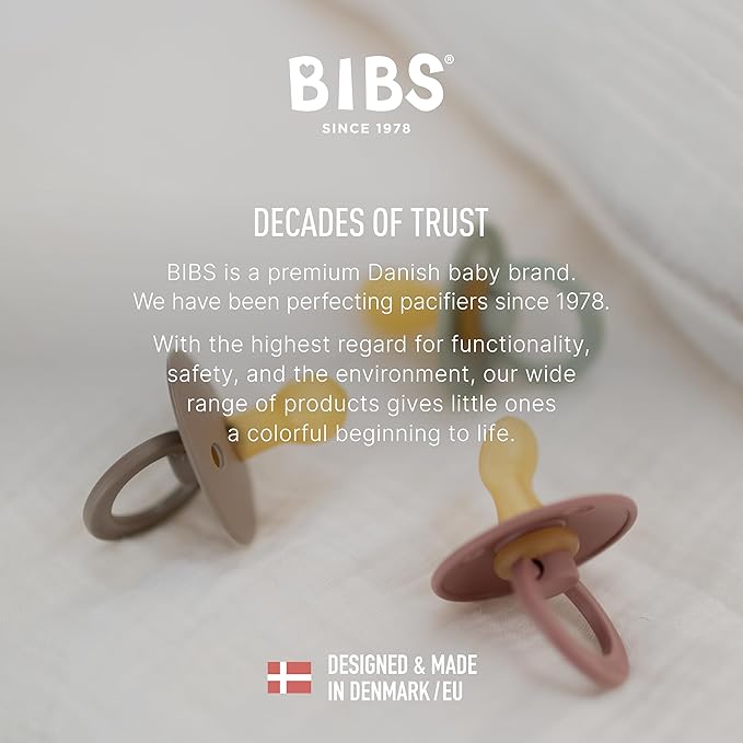 BIBS Pacifiers - Colour 4 Pack | Round Nipple Baby Pacifier 0-6 Months