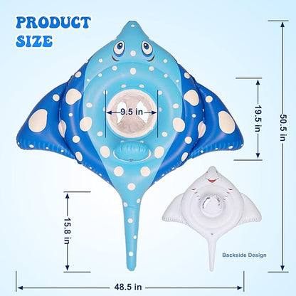 Inflatable Pool Float for Kids - Manta Ray Pool Floaties Swimming Ring, Fun Summer Outdoor Beach Swimming Pool Tube Water Toys for Kids 3 4 5 Years
