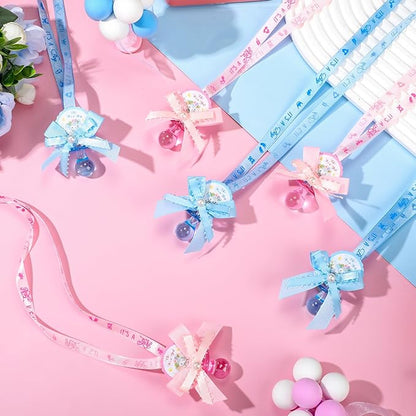 36 Pcs Baby Shower Pacifiers Necklace Girls Boys Elephant Acrylic Gender Reveal Baby Pacifiers for Baby Shower with Tags Decoration for Guests Gender Reveal Party Favors(Blue, Pink