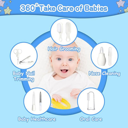 Baby Grooming Kit for Boys Girls Safety Newborn Nursery Essentials Grooming Set Gift for First-time Parents, Grey White 25 in 1