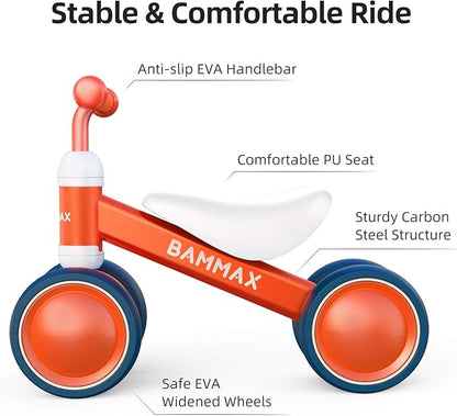 BAMMAX Baby Balance Bike for 1 Year Old Toddler, Riding Toys for 9-24 Months Boys Girls 4 Wheels