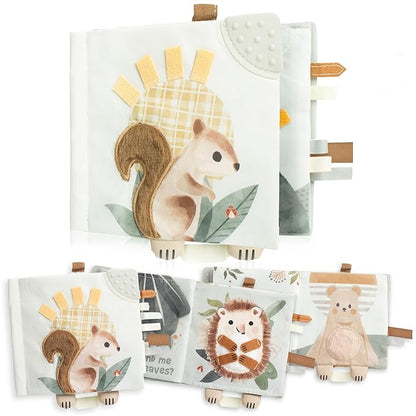 ZICOTO Soft Baby Book with Touch and Feel Pages - Cute Sensory Book for Babies 0-6 Months with Textured Animals, Mirror & Crinkle Paper