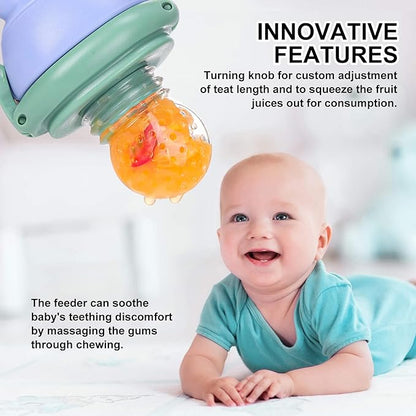 Baby Fruit Food Feeder Pacifier - Fresh Fruit Teething Toy 6M+, BPA Free Safely Introduce Solids Teething Relief Toy Includes Add Silicone Sacs 2-Pack (Blue)