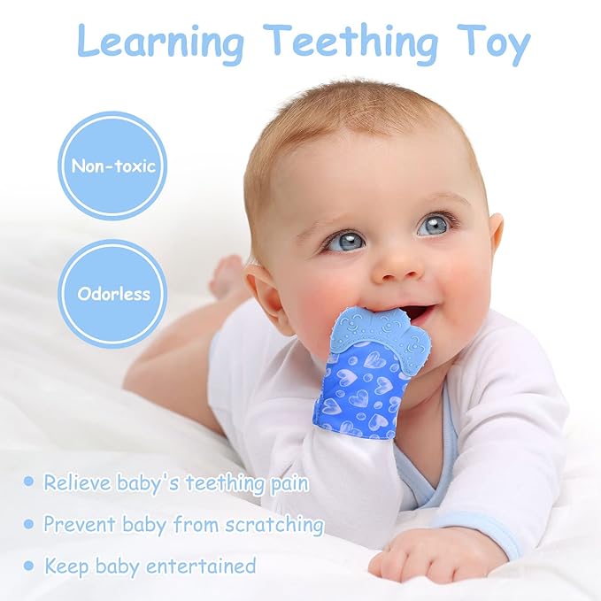 2Pack Silicone Teething Mitt, Soothing Infant Teething Mitten Pain Relief 0-12 Months