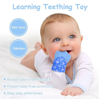 2Pack Silicone Teething Mitt, Soothing Infant Teething Mitten Pain Relief 0-12 Months