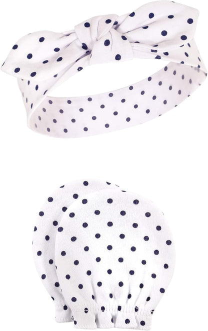 Hudson Baby Baby Girls' Cotton Headband and Scratch Mitten Set