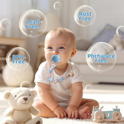 Pacifier Clip for Boys Girls Floral Daisy Macrame Baby Paci (1pack:Blue Daisy
