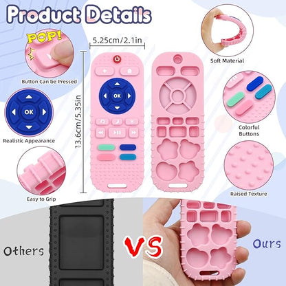 AiTuiTui Baby Teether for Teething Relief Baby Toys 3 6 9 12 Months, Silicone Baby Teether Toy for Babies Remote Control Newborn Infant Boy Girl Autism for Baby Gifts