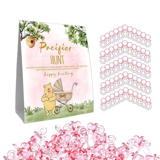 Winnie Pacifier Hunt Sign, Mini Pacifiers Baby Shower Game Set 50Pcs Classic 8 * 10IN