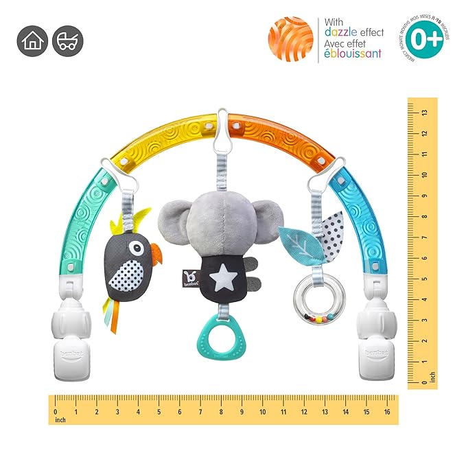 BENBAT Baby Stroller Arch Toy Rainbow Dazzle Friends Play Bar. Fun Newborns Sensory Activity, Adjustable for Bouncers and Car Seat, Koala