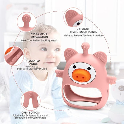 2 Packs Pig Baby Teether,Teething Toys for Babies 0-6 Months