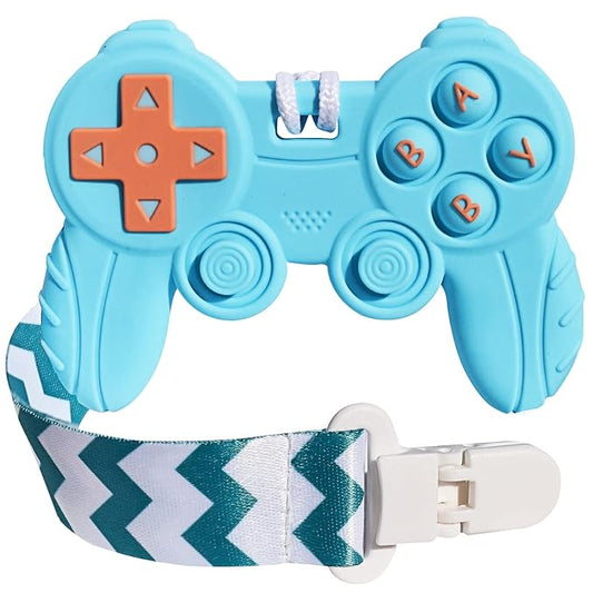 Baby Video Game Controller Teether Toy Funny Baby Teething Toys for Babies Gamer Controller（Blue）