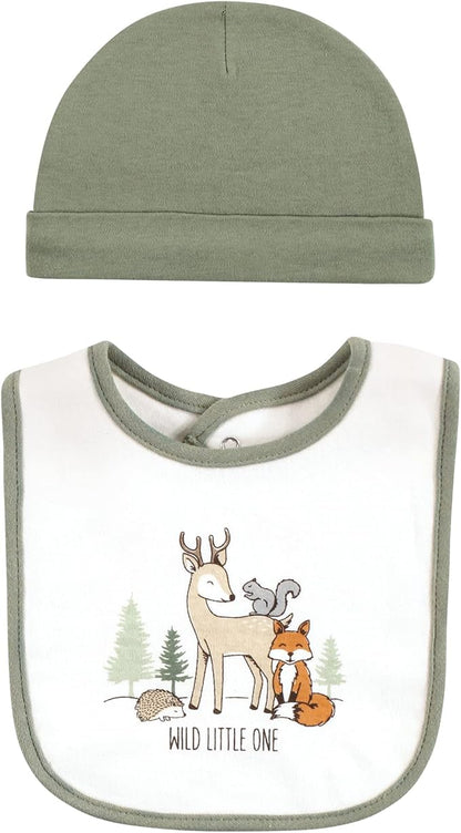 Hudson Baby Unisex BabyCotton Bib and Headband or Caps Set