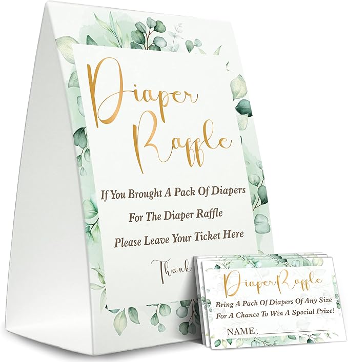 Diaper Raffle Sign,Diaper Raffle Baby Shower Game Kit (1 Standing Sign + 50 Guessing Cards) Diapers-XN30