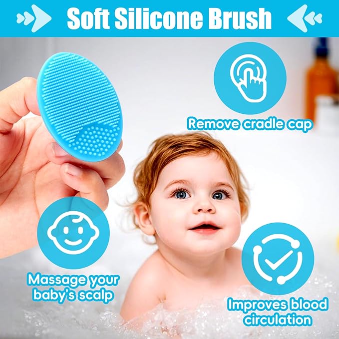 Cradle Cap Brush for Babies, 5Pcs Cradle Cap Treatment Set with Soft Bristle Brushes Silicone Scrubber Fine-Tooth Comb for Newborn Bathing Essentials Baby Brush and Comb Set (Blue)
