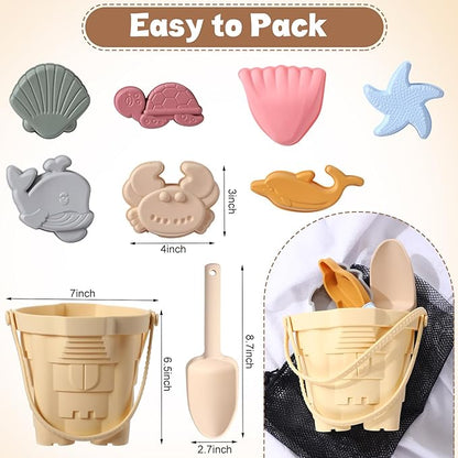 Hungdao 9 Pcs Silicone Beach Toys Include Sand Beach Molds 6 Sand