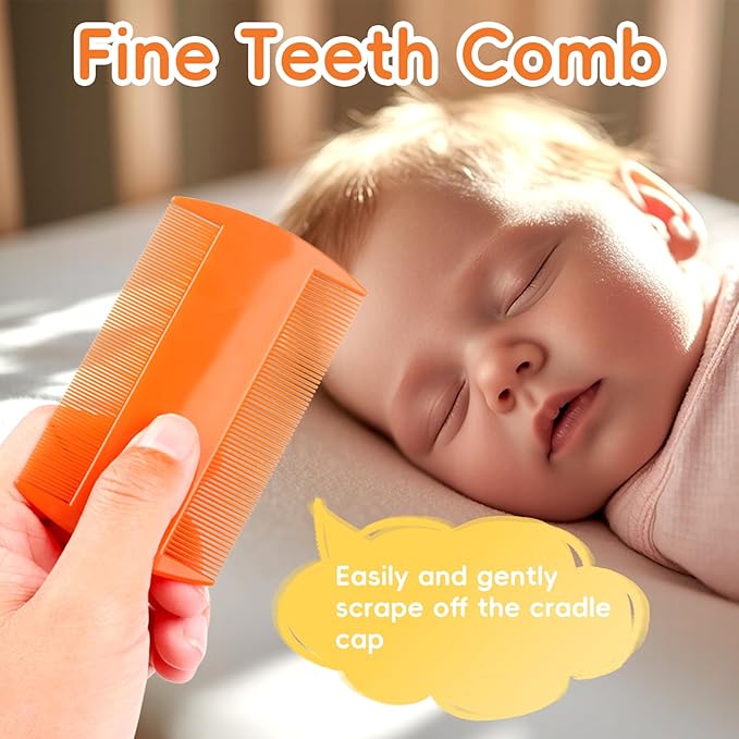 Cradle Cap Brush for Babies, Baby Bath Essentials with Silicone Scrubber Bath Sponge Dual-Sided Comb for Newborns Toddlers Boys Girls (Orange, Set of 5)