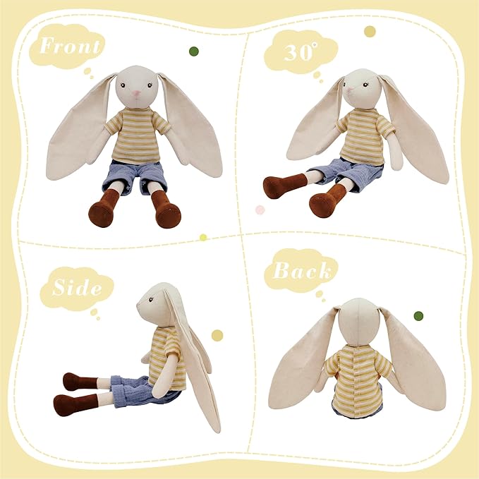 15" Bunny Stuffed Animals for Baby, Plush Toy Doll -Wearing Striped T-Shirt and Pants 3 4 5 Year