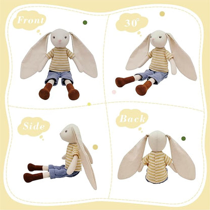 15" Bunny Stuffed Animals for Baby, Plush Toy Doll -Wearing Striped T-Shirt and Pants 3 4 5 Year
