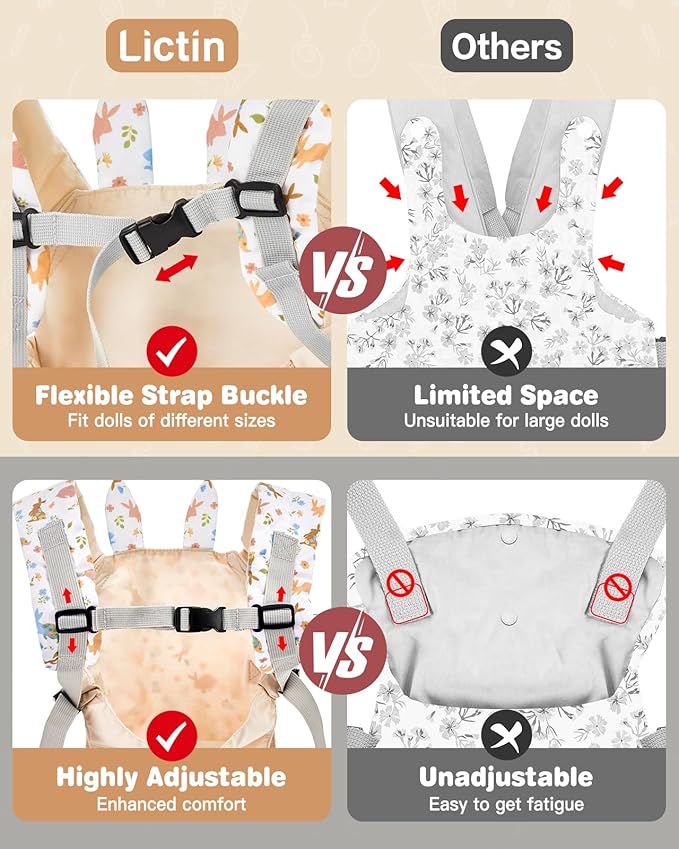 Lictin Baby Doll Carrier, Front and Back Doll Accessories Carrier for Little Girls