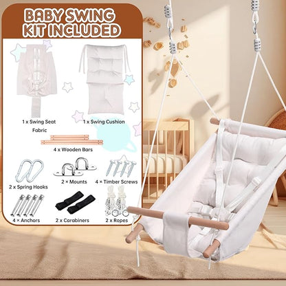 Thyle Baby Swing Seat Canvas Indoor and Outdoor Wooden Hanging