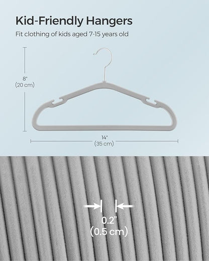 SONGMICS Kids Hangers 50 Pack, 14 x 8 Inches, Baby Hangers for Closet, Non-Slip Velvet Hangers, Childrens Hangers, Space-Saving Clothes Hangers, Wide Shoulder Notches, Dove Gray UCRF038G01
