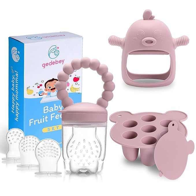 Baby Fruit Feeder Pacifier - 3 Pack | 1 Baby Food Feeder & 1 Baby Teether & 1 Baby Popsicle Molds
