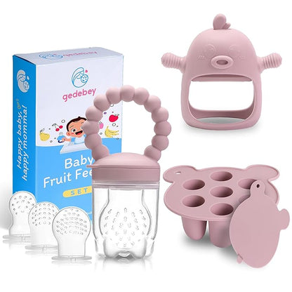 Baby Fruit Feeder Pacifier - 3 Pack | 1 Baby Food Feeder & 1 Baby Teether & 1 Baby Popsicle Molds