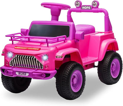 Hetoy 6V Ride On Car for Toddlers - Battery Powered Electric Car for Kids with Music, LED Light 4 Wheels 3-6 Years,