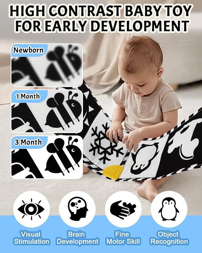Newborn Toys, High Contrast Baby Books with Teether 0-6-12 Months