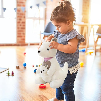 Kangaroo Stuffed Animal Plush Doll - Mother Kangaroo with Removable Child Kangaroo Plushies, Adorable Plushie for Ages 3 and Up (White,19.68 inch)