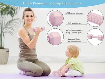Giftty Baby Dumbbell Infant Rattle Silicone Teething Toy Teether Infants Toddler Sensory Toy Exercises Weight - Made of 100% Food-Grade Silicone, Safe for Baby Boys and Girls (1pcs 4.8oz