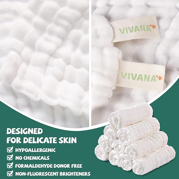 Baby Washcloths -6 Layer Soft Absorbent Face Towel - Natural Newborn Wipes for Delicate Skin