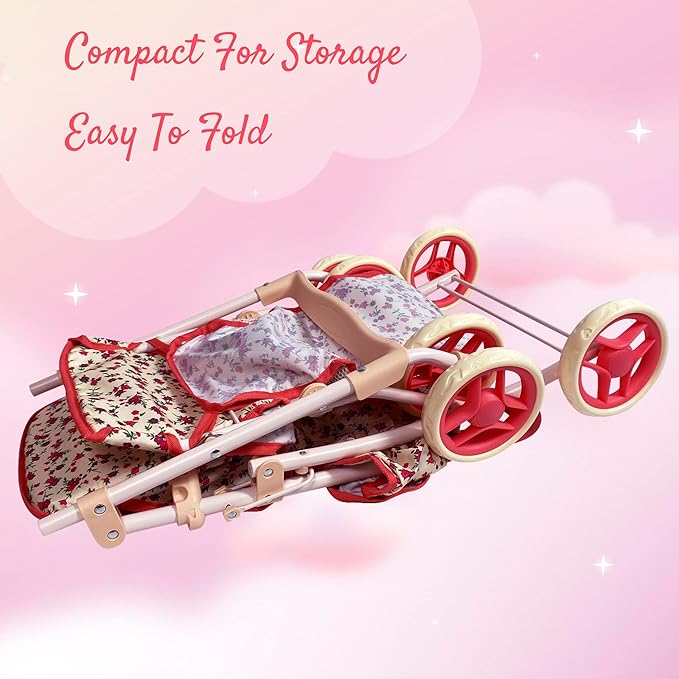 Baby Doll Stroller for Toddler Girls & Big Kids up to 8 Years Old | 28” Baby Stroller for Dolls, Toy Baby Stroller with Cute Coral Floral Print