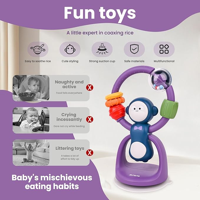 Infant High Chair Toys, Spinning Sensory Toys with Suction Base 2-in-1 Suction 6-12 Months,