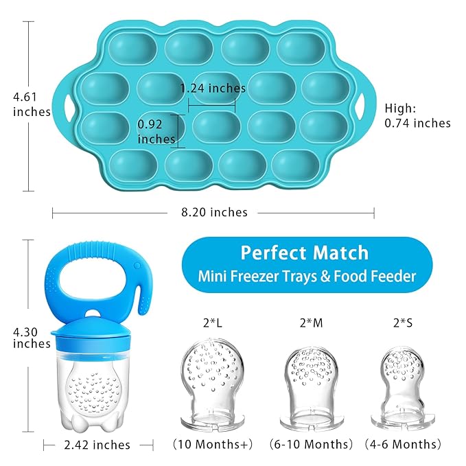 Silicone Baby Food Teether Feeder with Breastmilk Popsicle Molds Combo, BPA Free Baby Fruit Food Feeder Pacifier 4m+, 3
