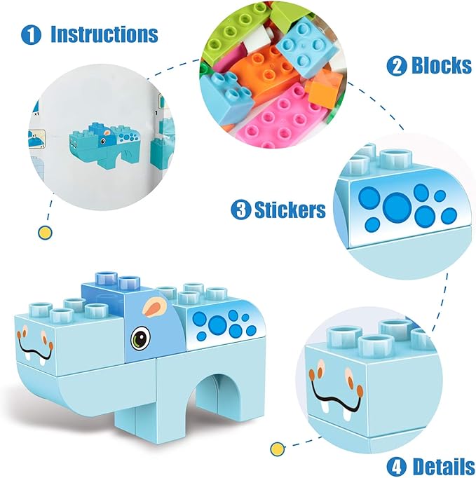 Animals Building Blocks Set, 122 Pieces Animal Building Toy Kit with Storage Box for Kids Ages 3 4 5 6 Years