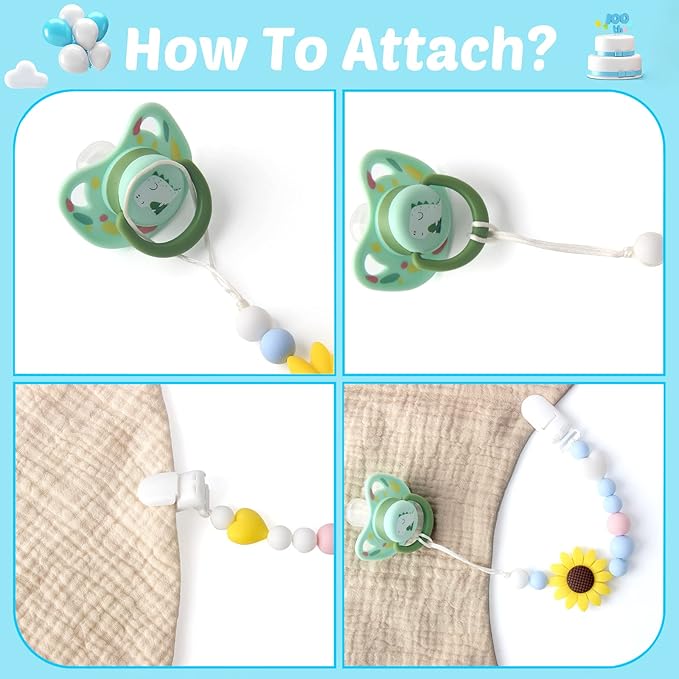 Silicone Pacifier Clip, 2 Pack Pacifier Holder for Boys and Girls