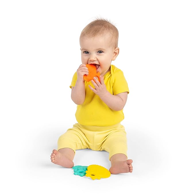 Bright Starts Gummy Buddies 3-Pack Textured Teethers - BPA-Free Elephant, Lion 3 Months