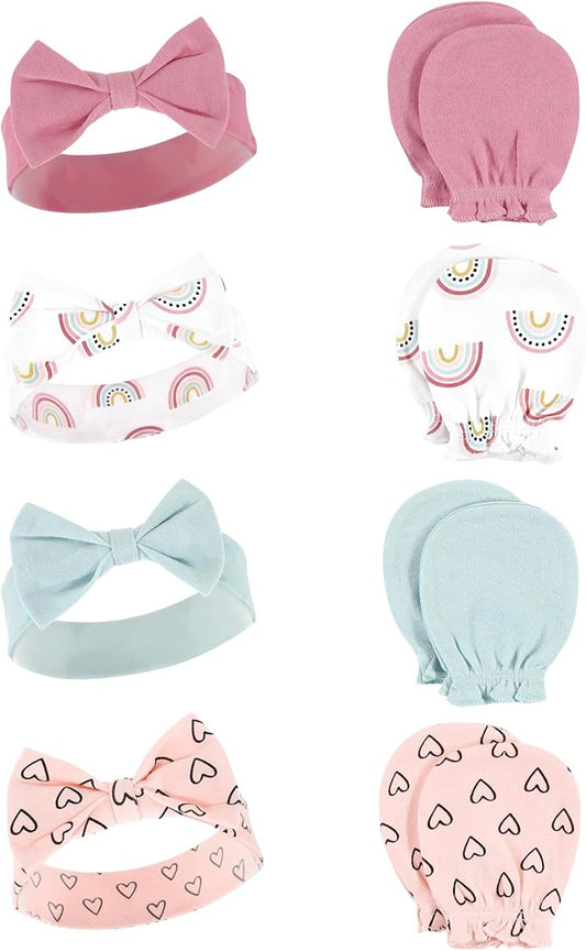 Hudson Baby Baby Girls' Cotton Headband and Scratch Mitten Set