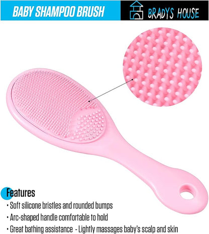 3 Piece Baby Hair Brush and Comb Set for Newborns and Toddlers (Pink)