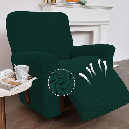KEKUOU Recliner Chair Covers,Lazy Boy Recliner Covers Stretch Couch Cover Slipcovers 1 Piece Furniture Protector with Elastic Bottom for Dog,Kids.(Recliner, Dark Green)