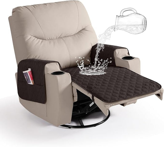 Ruaozz Waterproof Recliner Chair Covers Non Slip Chair Covers Recliner Seat Cover with Arms Washable Recliner Covers for Reclining Chair with Pocket, Covers for Recliner Chair (Chocolate, Small-22'')