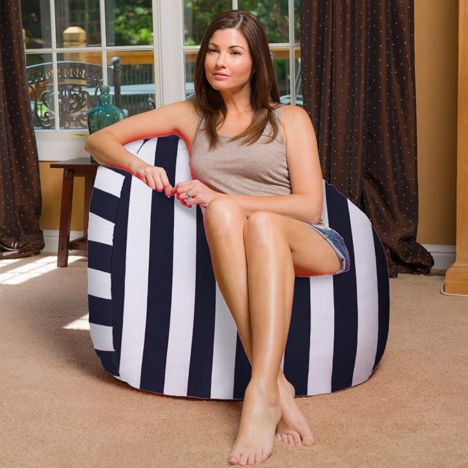 Posh Beanbags Bean Bag Chair, X-Large-48in, Canvas Stripes Blue and White