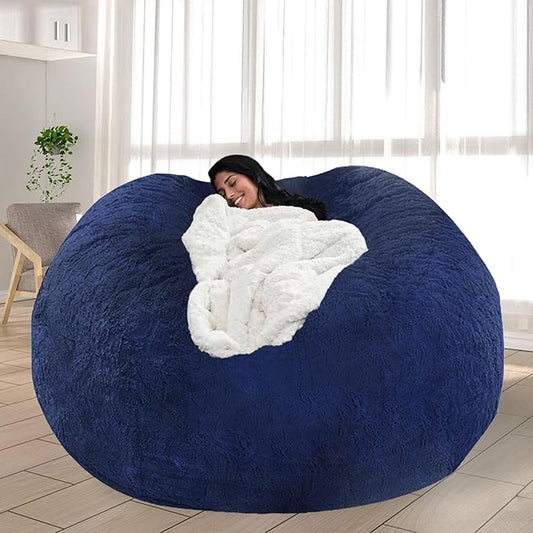 Bean Bag Chair for Adults and Kids Without Filler Soft Oversized Round Cover for Giant Beanbag Chair Lounge Chair Lazy Sofa Stuffed Animal Toyes Storage, 7FT, Blue